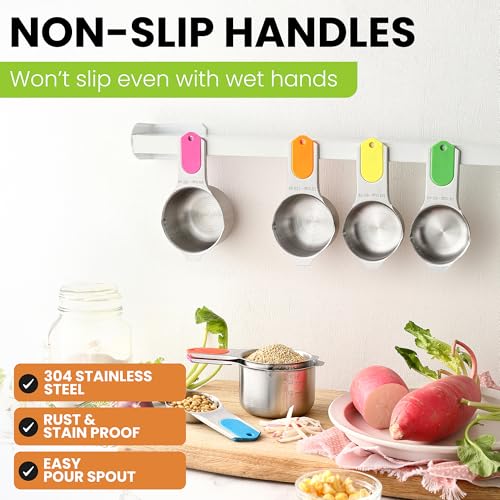 Image of Spring Chef Magnetic Stainless Steel Measuring Cups Set of 7 Patented, Neon