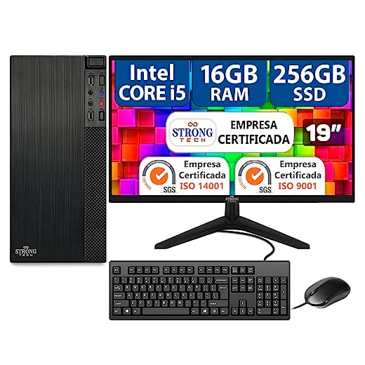 Computador Completo Intel Core i5 16GB SSD 256GB Monitor 19" 4 Núcleos Super Turbo Pc Hdmi Teclado e Mouse Strong Tech