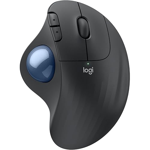 Logitech Ergo M575S Wireless Trackball Mouse, Wireless Ergonomic Mouse with Bluetooth and Encrypted Dongle, Comfortable Thumb Control, Precise and Smooth Tracking, for PC/Mac - Graphite Blue Ball