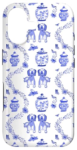 プレッピー ブルー&ホワイト トワール ダックスフンド ソーセージドッグ スマホケース iPhone 17 用