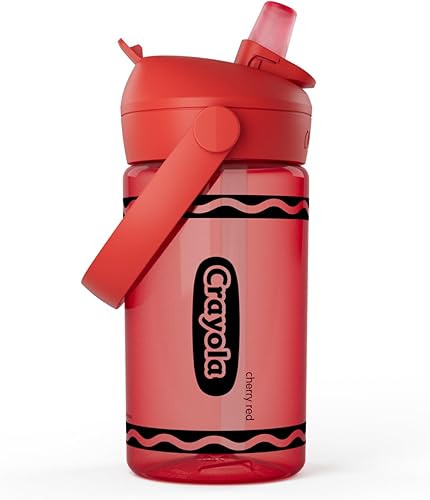 CamelBak Crayola Flip Straw Kids Tritan Renew Botella de agua rojo cereza, 14 onzas