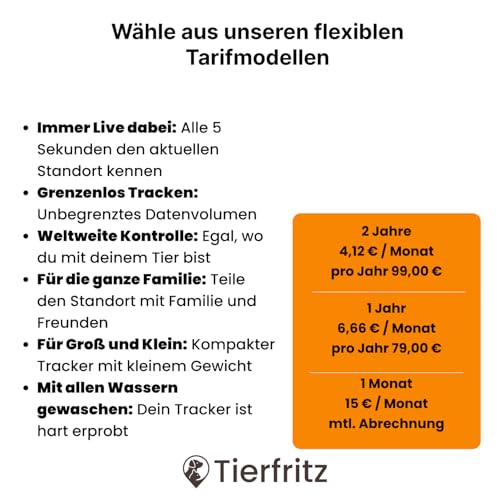 Tierfritz GPS Tracker für Hunde – Hunde GPS Tracker mit Live-Tracking, Weglaufalarm, Aktivitäts- & Schlaftracking, weltweit, wasserdicht – GPS Tracker Hund (ABO separat über App)