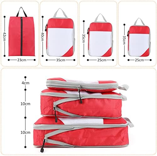 icyant 4 Piece Packing Cube Set, Extensible Suitcase Organiser, Waterproof Packing Organisers for Suitcases Travel Bag Shoe Bag for Suitcase and Backpack (Red)