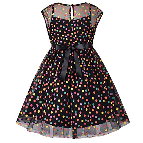 Girl Dress Multicolor Rainbow Polka Dot Black Tulle Party Gown Size 7 #TOP1