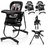 【Déplacement et Rangement Facile】La chaise haute bien conçue est également équipée de 4 roues verrouillables et universelles, pivotantes à 360°, silencieuses et résistantes à l'usure pour un déplacement sans effort. De plus, lorsqu'elle n'est pas utilisée, la chaise bébé peut être pliée, ce qui permet de gagner de la place.