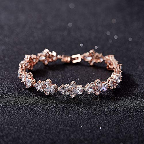 Sweetv Teardrop Rose Gold Cubic Zirconia Wedding Tennis Bracelets For Women, Crystal Rhinestone Bridal Bracelets For Brides, Bridesmaid #TOP6