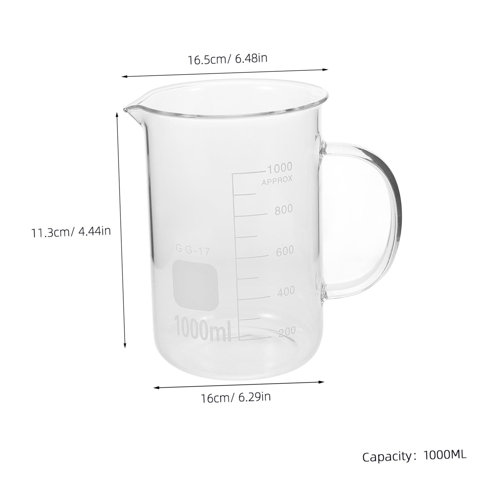 Glasbecher mit Griff und Ausguss, 1000ml Messbecher aus Glas
