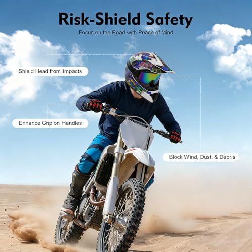 Image of Youth Kids Offroad Gear Combo Helmet Gloves Goggles DOT Motocross Off-Road Racing ATV Dirt Bike Protector (#2, L)