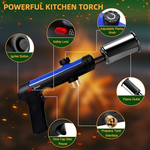 Image of Powerful Propane Torch with One-Touch Max Fire, Adjustable Kitchen Torch with Safety Lock, Flamethrower, Blow Torch Gun for Grill, BBQ, Sous Vide, Campfire Starter (Tank Not Included)