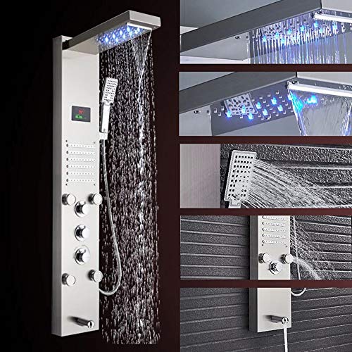 Panel de ducha NEWCES de acero inoxidable con pantalla digital LED y 5 funciones de salida de agua, acabado cepillado miniatura 5