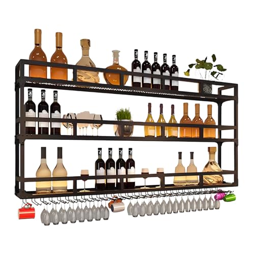 Étagère à verres à vin suspendue métal 3 niveaux support verres bar