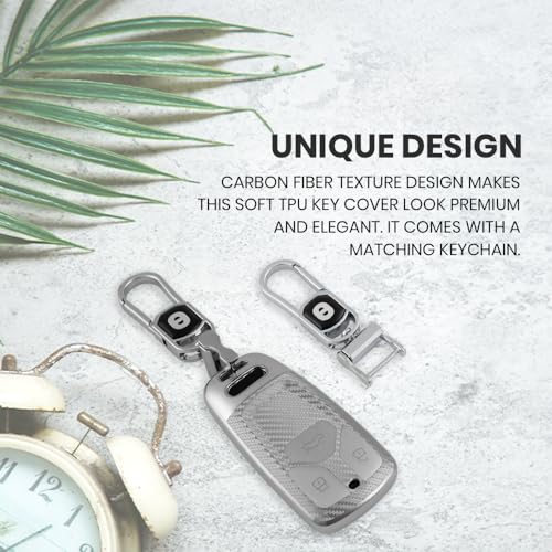 Image of Keyzone Silverstar TPU Key Cover & Keychain fit for Audi Q5, A5, A8, Q7, A4, A6 3 Button Smart Key (Silver)