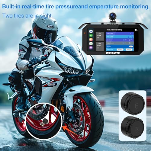 Image of 6.25 inch Motorcycle Carplay Screen with GPS NavigationSystem, Wireless Android Auto, TPMS, HD 1080P Dual Motorcycle Dash Cam+Third Person Perspective Camera, Motos Metal Anti-Theft Bracket