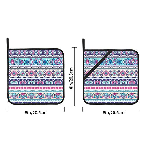 Indian Floral Paisley Design Kitchen Towel Sets With Pot Holders Heat Resistant Heat Resistant Pot Holders 2 Pcs Square Pot Holders 8×8 Inch For Cooking And Baking #TOP2