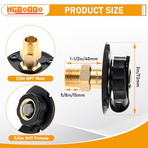 Image of 2Pcs RV City Water Inlet with Check Valve,RV Water Inlet with 3 /4 inch NH Female to 1 /2 inch NPT Male Flange Brass with Dust Plug for RV Camper Motorhome Trailer Marine(Black)