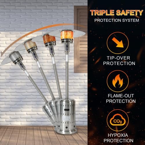 Outdoor 48,000 BTU Outdoor Propane Patio Heater with Wheels and Cover, Stainless Steel Burner for outdoor use, Triple Protection System, Garden Commercial Residential