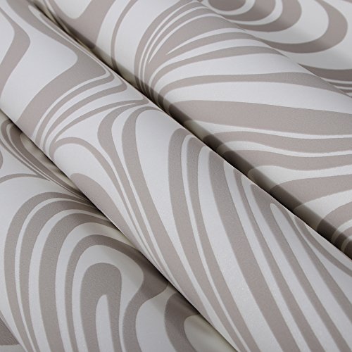 Qihang Modern Abstract Curve 3D Wallpaper Roll Mural Papel De Parede Flocking For Striped Cream-White&Silver Color 0.7M X 8.4M=5.88Sqm #TOP3