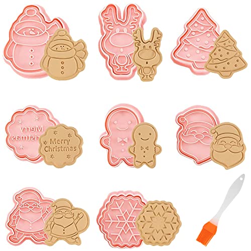 Cortadores De Galletas 3d Cortadores De Galletas Navidad 8pcs Moldes Para Galletas 3d Viene Con Un Cepillo De Aceite Reutilizable Cortadores Galletas Navidad Cortador De Galletas Navidad Rosado Cover