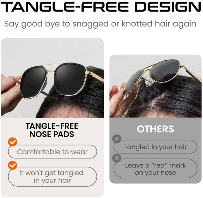 SODQW Tangle Free Aviator Sunglasses for Women Polarized Square Frame With UV400 Protection Sun Glasses for Driving - Image 2