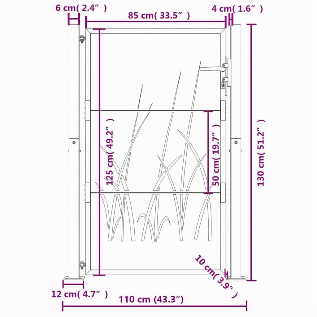 vidaXL Gartentor, Gartentür mit Gras-Design, Abschließbar Hoftor Eingangstor für Garten Terrasse, Tor Zauntor Gartenpforte, Anthrazit 100x125 cm Stahl