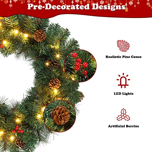 Bonnlo Pre-Lit Christmas Tree 5-Piece Set With Led Lights, Christmas Garlands, Wreath And Set Of 2 Entrance Trees Artificial Christmas Porch Decorations Indoor Outdoor Lighted Decor #TOP5