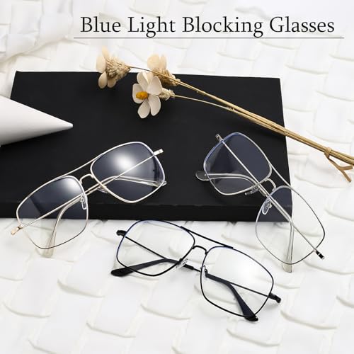Image of Non Prescription Glasses - Classic Square Clear Lens Metal Frame for Men Women