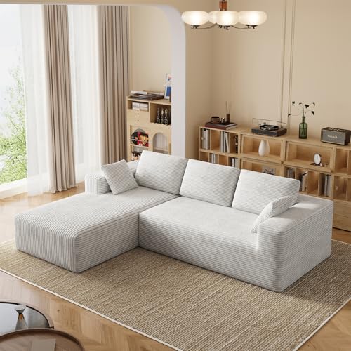Image of 106 inch Corduroy Sectional Couch, Boneless L Shaped Couch with Deep Seat, Cloud Foam Sofa with Oversized Chaise, Sectional Sofa No Assembly Needed for Living Room