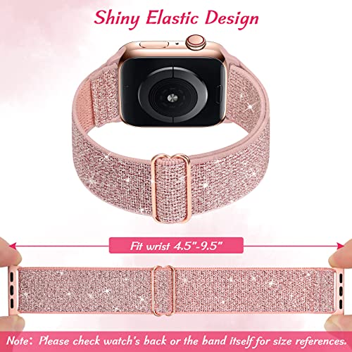 Stretchy Nylon Bling Straps Compatible with Apple Watch Strap 38mm 40mm 41mm 42mm 44mm 45mm 46mm 49mm, Adjustable Elastic Sport Women Men Band for iWatch Series Ultra 10 9 8 7 6 SE 5 4 3 2 1, 3 Packs - Image 2