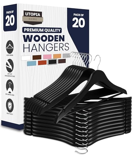 Utopia Home - 20 Paquets de cintres en Bois avec Barre de Pantalon et rainures pour Les épaules,...
