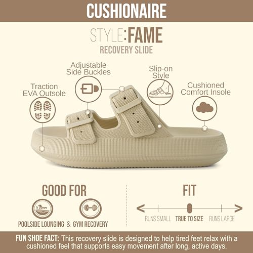 Image of CUSHIONAIRE Fame Pillow Recovery Sandals for Women, Adjustable Double Buckle Waterproof EVA Cloud Slides for Women