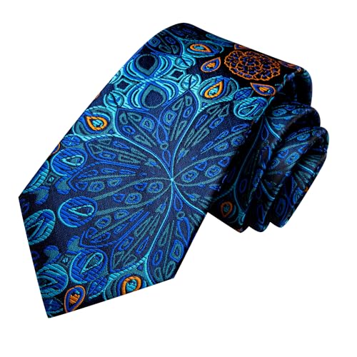Image of Hi-Tie Paisley Floral Ties Set for Men Silk Mens Stripes Necktie Pocket Square Cufflinks Set Formal Business