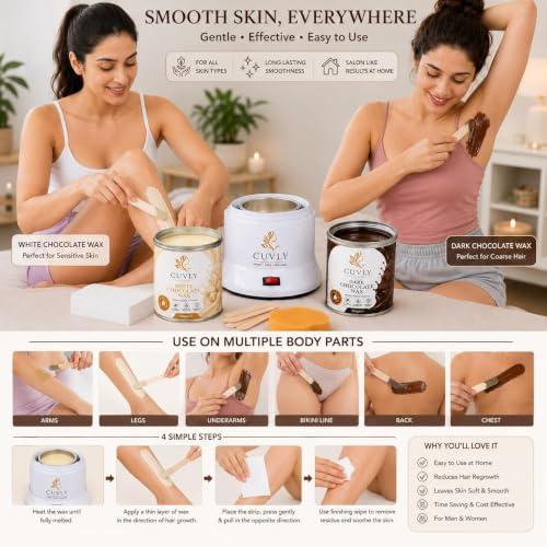 Image of Wax Heater Wax For Women Hot CreamWax | White Chocolate 550gm Chocolate Wax 550gm Wax strip and Knife, Sponge For Legs, Arms, Underarms, Bikini | At Home Quick And Easy Hair Removal | For Sensitive Skin | Women (Wax Combo Kit Heater)