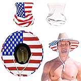 Straw Hat American Flag with 2 Neck Gaiters | Wide Brim Straw Sun Hats for Men(Blue US Flag Pattern)