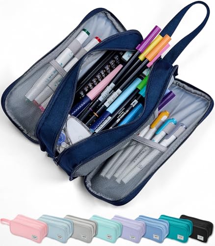 Image of SPACEMATE Pencil Case Pouch Box Bag School Supplies Girls Boys Kids, Cute Preppy Stuff Big Capacity Aesthetic Pen Organizer, Back to College Stationary, Navy Blue, Extra Large Style, 2300ml