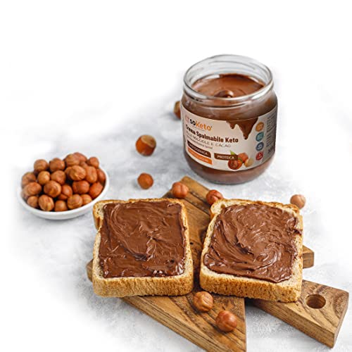 Crema cetogénica y proteica Avellanas y Cacao sin azúcares SIN GLUTEN 300 g SOKETO con colágeno - Dieta ceto Proteica - Delicia de chocolate y avellanas 0% de azúcar