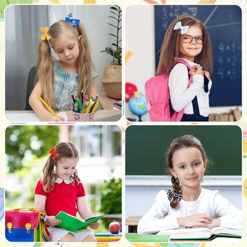 Image of Whaline 6 Pcs Back to School Hair Bow Clip Hair Barrettes Cute Pencil Crayon Ruler Composition Book Bowknot Hairpins for Girl's First Day of School Decor Student Supplies Gifts