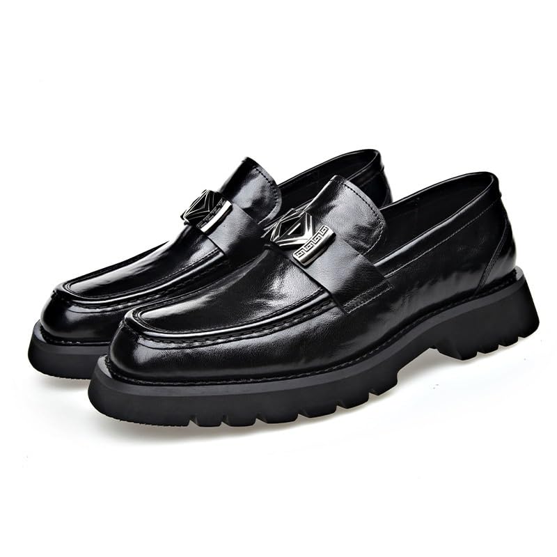 Men's High Heel Leather Oxford Shoes Comfortable Slip-On Retro Casual Formal Derby Business Dress Shoes