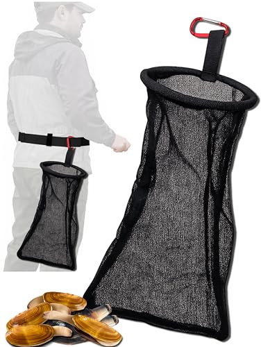 SturdyShape Bolsa para Almejas con Malla y Cintura, Equipo de Cesta con Anillo Rígido y Mosquetón - Redes para Pesca para Recolección de Almejas y Conchas 6.6 x 14.9 in