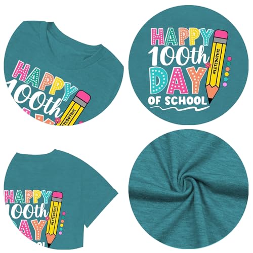 Image of 100th Day of School Shirt for Women Teacher Graphic T-Shirt Funny Teach Short Sleeve Tee Tops