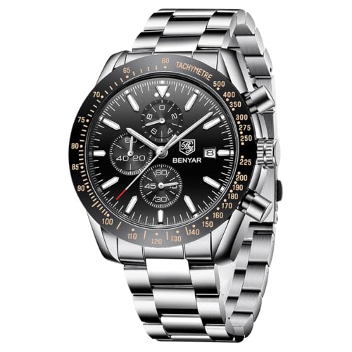 Image of BENYAR Mens Watches Quartz Movement Chronograph Leather Strap Fashion Business Sport Design 30M Waterproof Scratch Resistant Elegant Gifts for Men