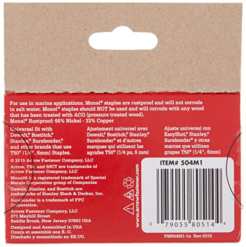 Arrow Fastener 504M1 Genuine T50 1/4-Inch Monel Rust Proof Staples, 1,000-Pack #TOP1