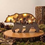 Drawelry 3D Animaux Sculpture en Bois Ornement avec LED Veilleuse, Wooden Artisanat Lumineux Forêt Loup Renard Ours Aigle Statue Décoration Cadeau pour Salon Chambre Bureau Déco (Ours)