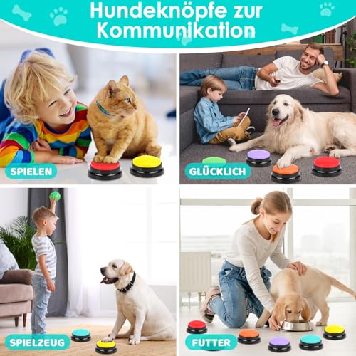 Gaethra Buzzer Mit Aufnahmefunktion (30 Sek.), 6 Stück Set Hunde Buttons Zum Sprechen, Hunde Intelligenzspielzeug & Interaktives Trainingsspielzeug, Buzzer Hund für Kommunikation und Lernen