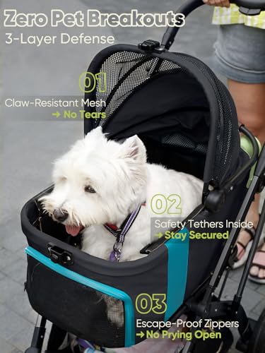 Image of Small Dog Stroller, Pet Stroller for Small Dogs, 5-in-1 Dog Strollers - Fold All in One Without Detaching Carrier, Pet Strollers with Removable Waterproof Carrier for Dogs Cats 10 lbs 20 lbs - Black