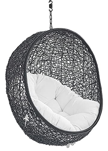 Modway Eei-3635-Blk-Whi Encase Wicker Rattan Outdoor Patio Swing Chair With Hanging Steel Chain In Black White #TOP11