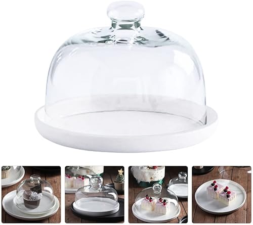 Miniatura 5 de Zerodeko Cúpula de cristal transparente de 6 pulgadas con bandeja de base de cerámica, mango de campana de cloche, vitrinas, vitrinas, centro de