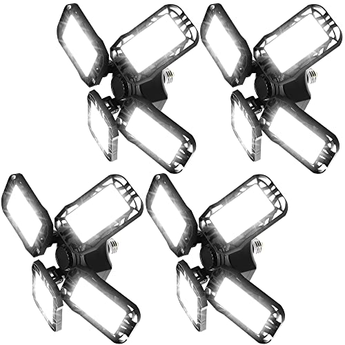 LED Garage Lights 4 Pack, JandCase LED Shop Light, 80W Deformable LED Garage Ceiling Lights, Super Bright 8000LM Led Garage Light Fanciecc, E26/E27 Base for Garage, Basement, Workshop, Barn, Store