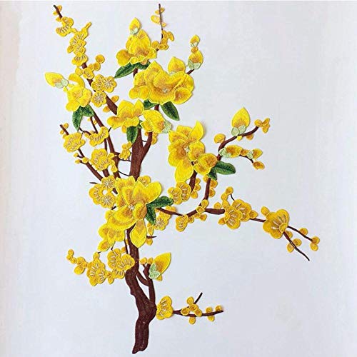 WOOAI Nouveau f Dentelle Patch Tissu Fleur de Prunier Applique Ordinateur Brodé Fleurs Scène Vêtements DIY Accessoires 56 * 42 cm RS1856, Jaune