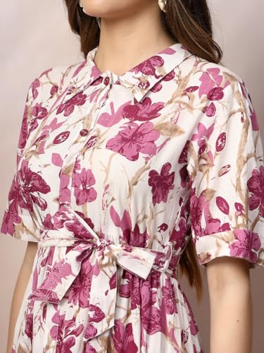 Image of Stylum Women's Floral Printed Cotton Flared Dress