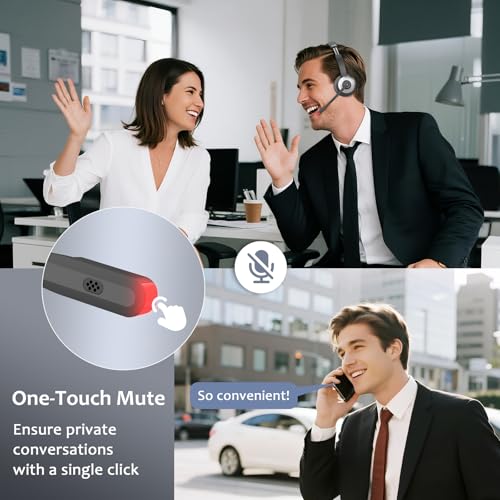 Image of Wireless Headset with Microphone, AI Noise Cancelling Headset for Office | V6.0 Bluetooth Headset with Mute & Charging Base, Computer Headphones 36H Work, Call Center /PC /Phone /Laptop /Teams